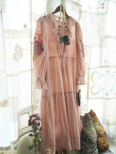Unlogical Poem Puff Sleeve Embroidered Dress with Camisole