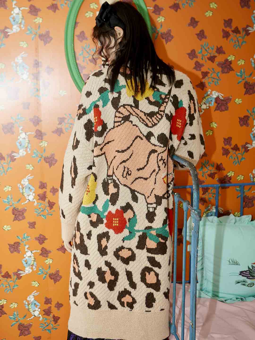 Unlogical Poem Leopard Knit Cardigan- Beige