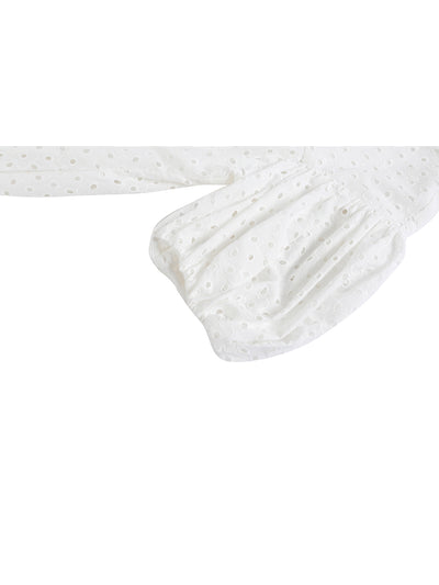 Unlogical Poem Embroidered Hand-Beaded  Puff Sleeve Cotton Dress