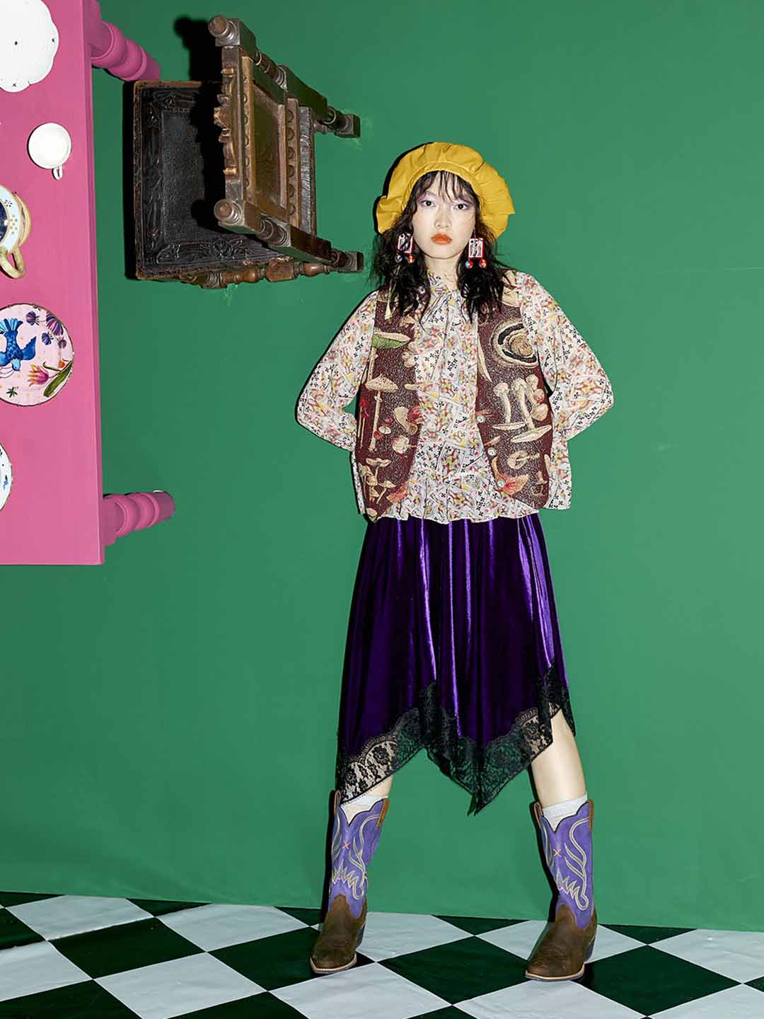 Unlogical Poem Purple Velvet Irregular Skirt