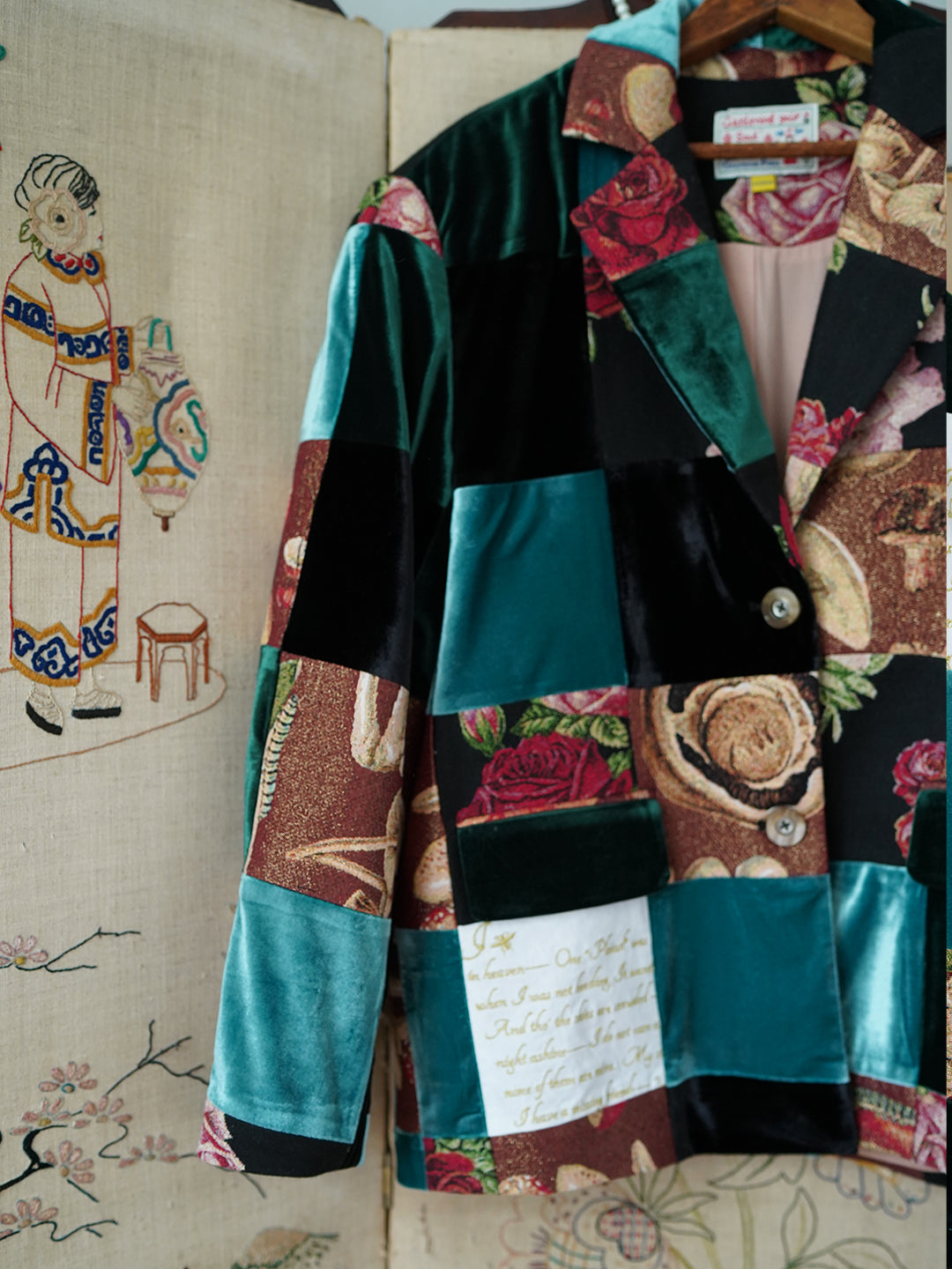 Unlogical Poem One-of-a-kind Velvet Poetry Embroidery Patchwork Blazer