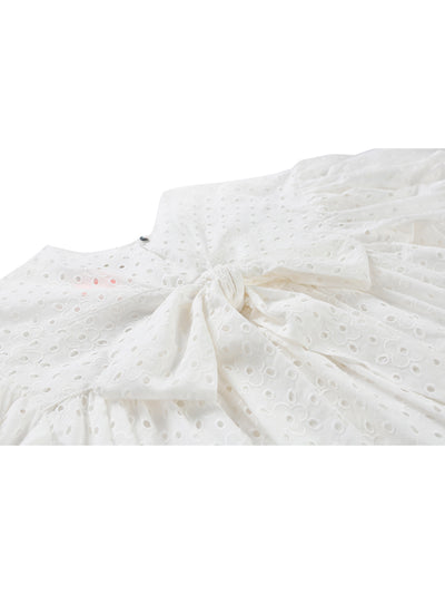 Unlogical Poem Embroidered Hand-Beaded  Puff Sleeve Cotton Dress