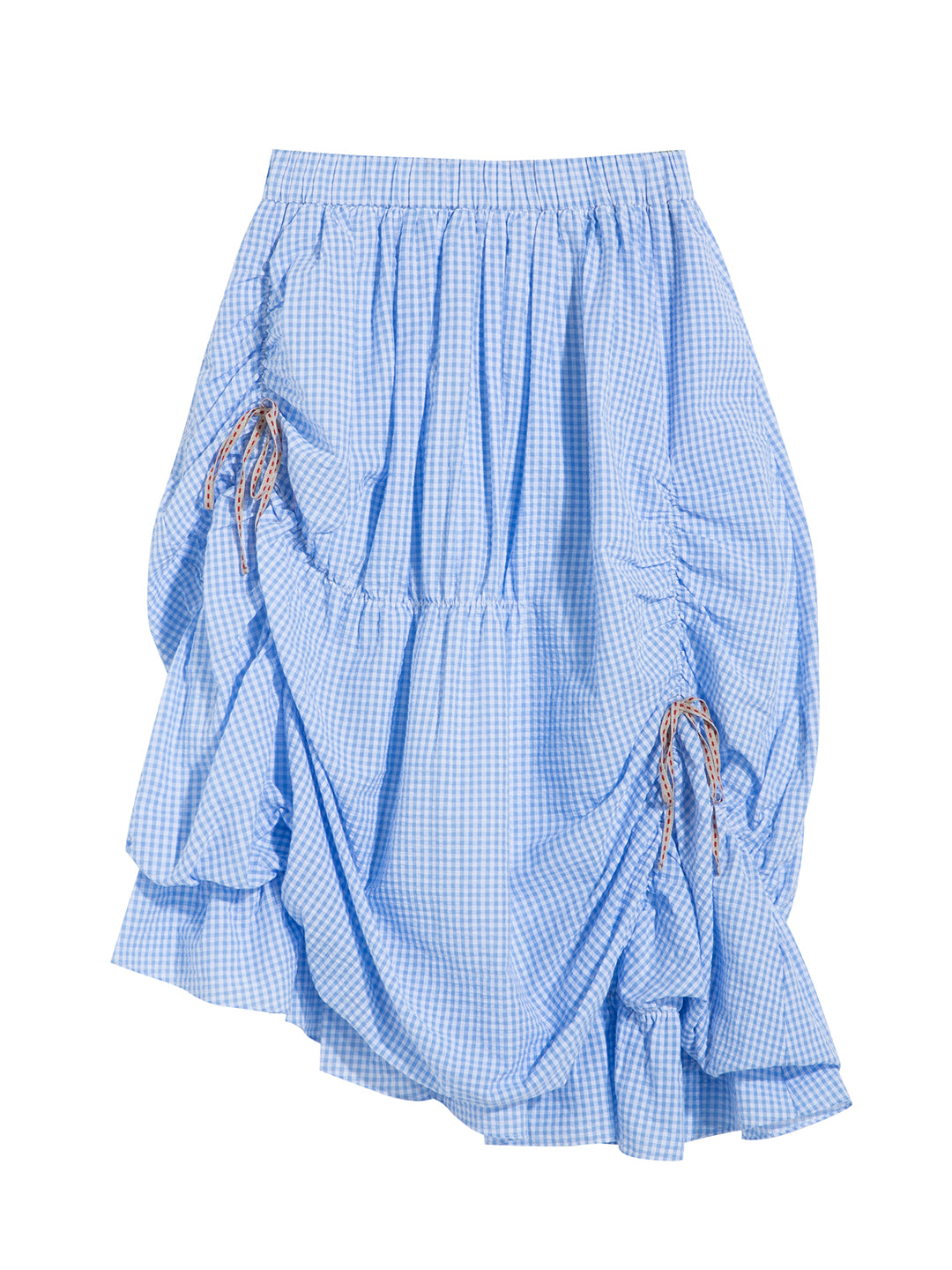 Unlogical Poem Vintage Irregula Pleated Plaid Cotton Skirt-Blue