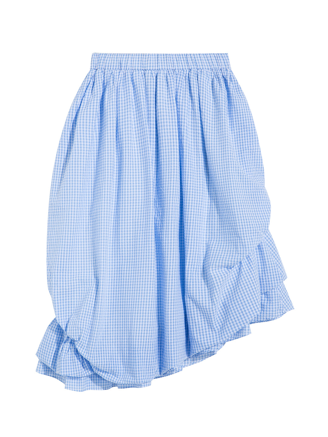 Unlogical Poem Vintage Irregula Pleated Plaid Cotton Skirt-Blue