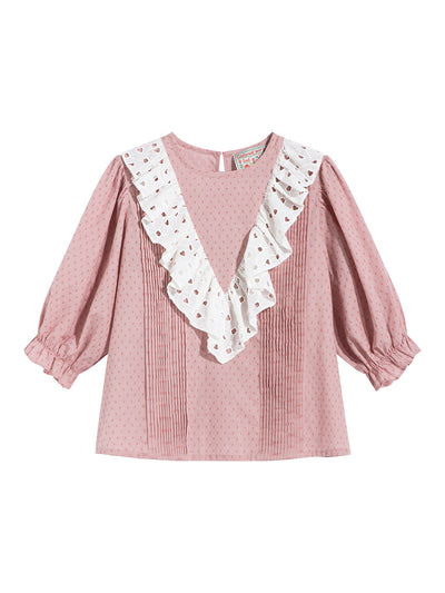 Unlogical Poem Polka Dot Jacquard Layering V-Neck  Top-Blue