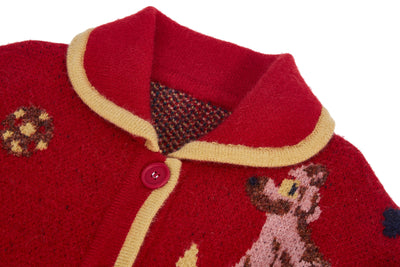 Unlogical Poem Circus Jacquard Sweater Cardigan-Red