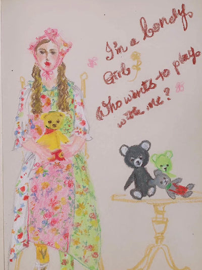 Unlogical Poem Illustrated Print Patchwork Chiffon Dress