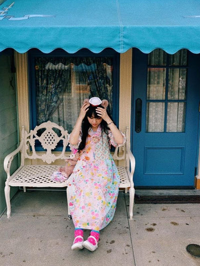 Unlogical Poem Illustrated Print Patchwork Chiffon Dress