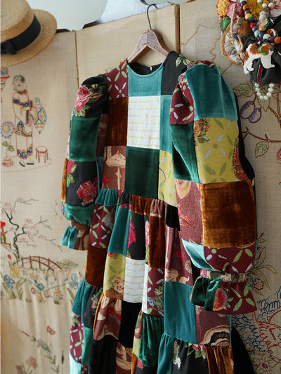 Unlogical Poem Velvet Yarn-dyed Poetry Embroidery Patchwork Dress