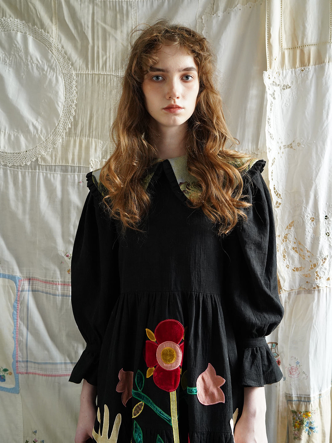 Unlogical Poem Patchwork Black Linen Dress