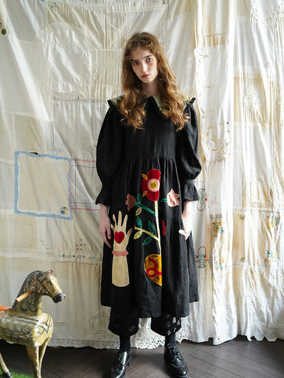 Unlogical Poem Patchwork Black Linen Dress