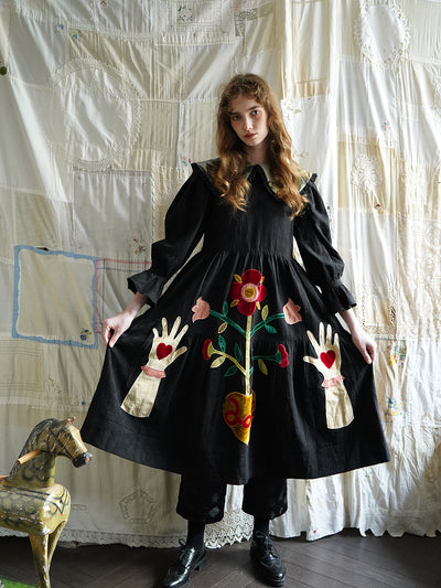 Unlogical Poem Patchwork Black Linen Dress