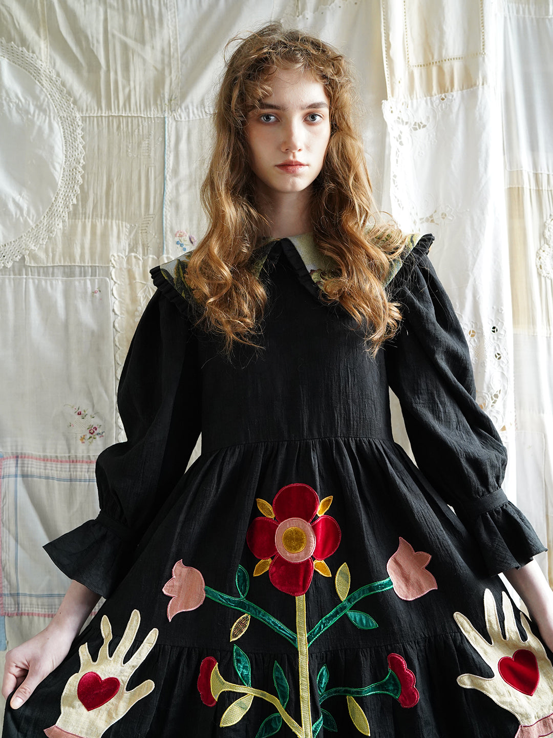 Unlogical Poem Patchwork Black Linen Dress