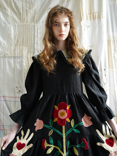 Unlogical Poem Patchwork Black Linen Dress