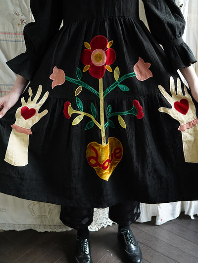 Unlogical Poem Patchwork Black Linen Dress