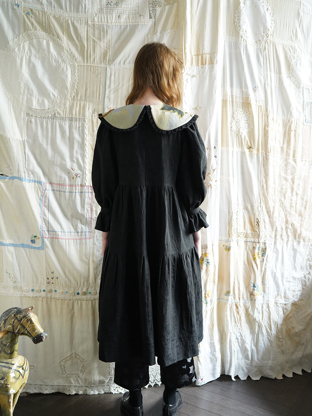 Unlogical Poem Patchwork Black Linen Dress