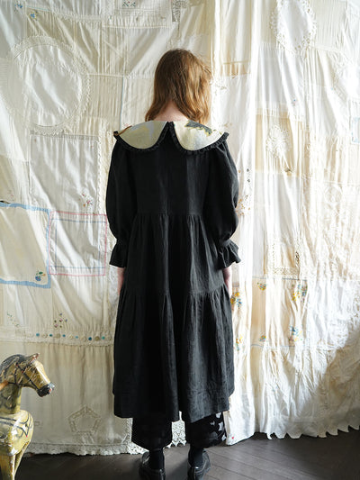 Unlogical Poem Patchwork Black Linen Dress