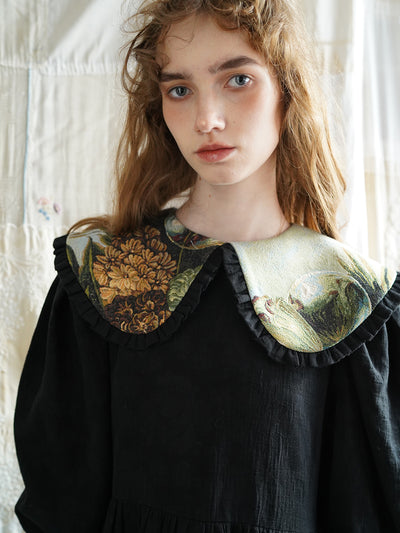 Unlogical Poem Patchwork Black Linen Dress