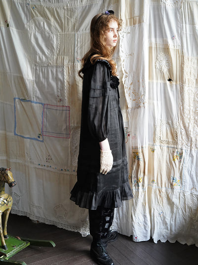Unlogical Poem Victorian Black Silk Linen Dress