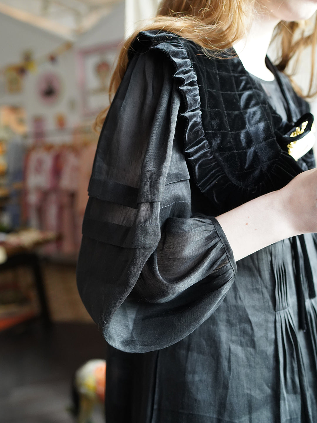 Unlogical Poem Victorian Black Silk Linen Dress