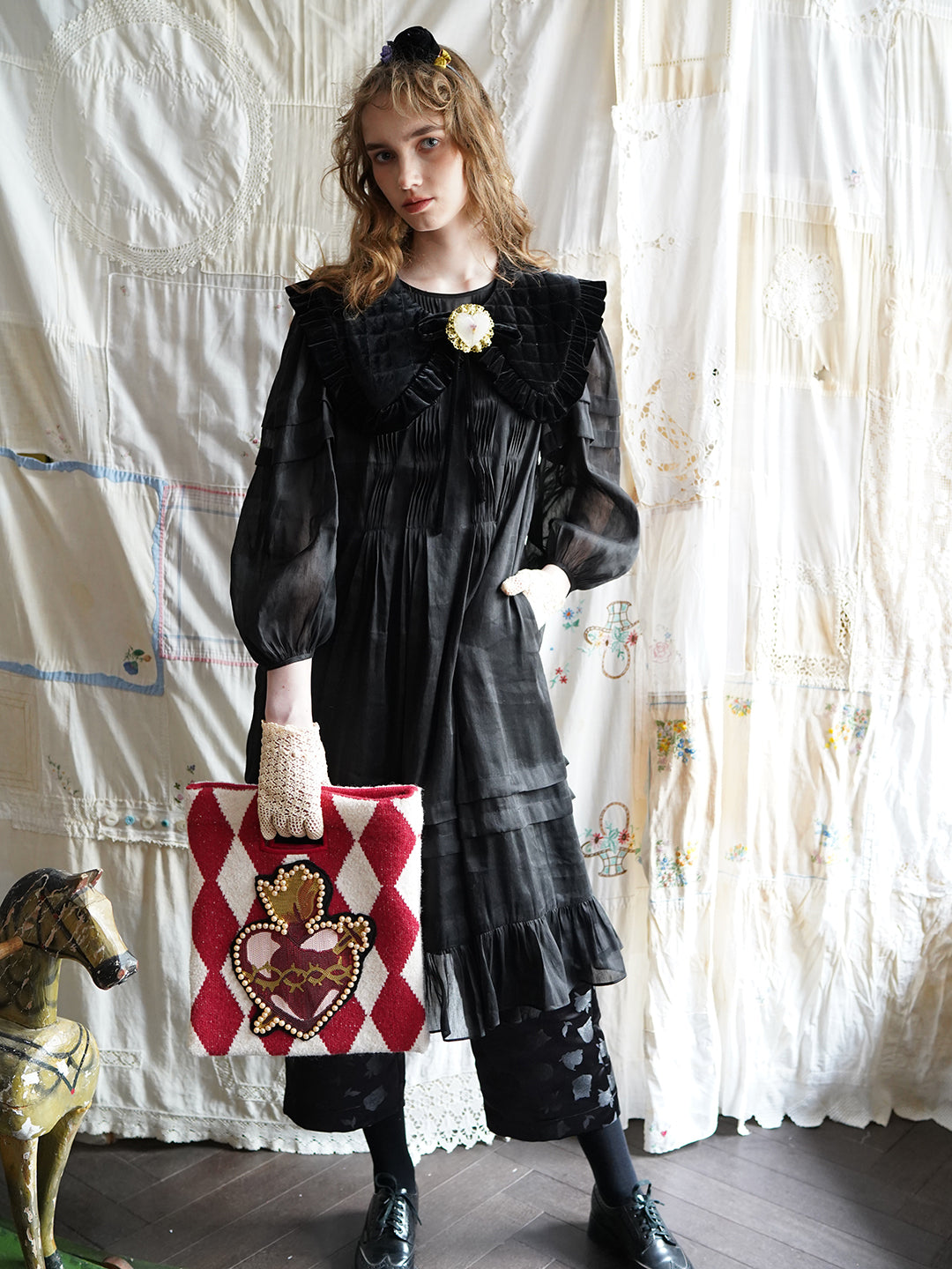 Unlogical Poem Victorian Black Silk Linen Dress