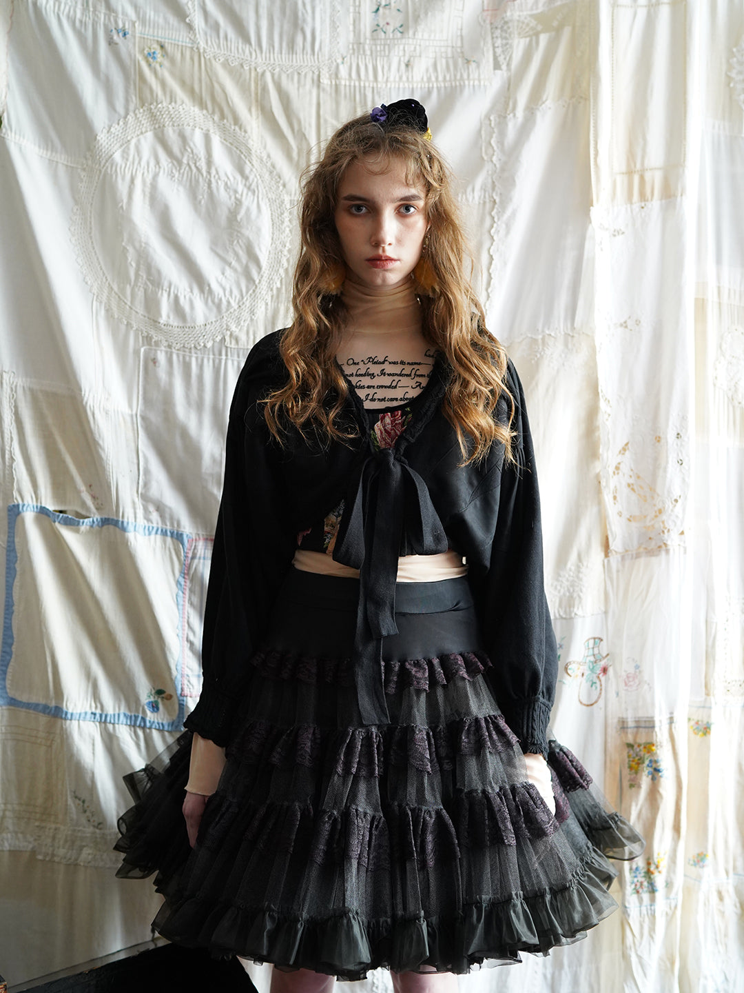 Unlogical Poem Poetry-embroidered Cape Sleeve Knit Cardigan