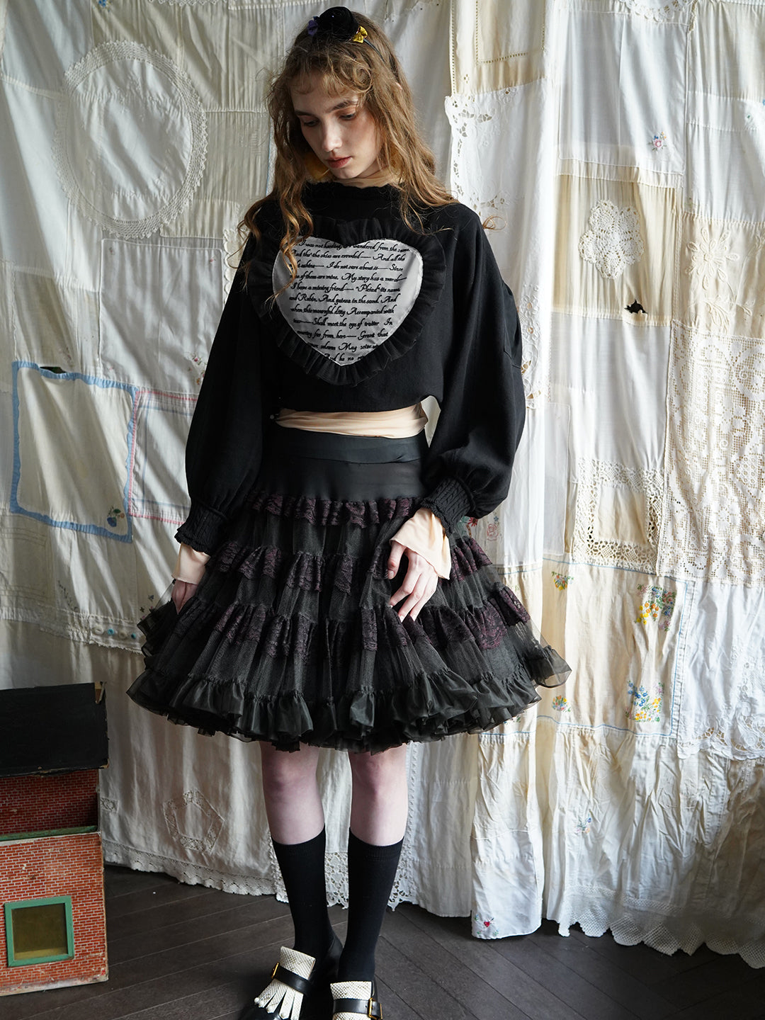 Unlogical Poem Poetry-embroidered Cape Sleeve Knit Cardigan