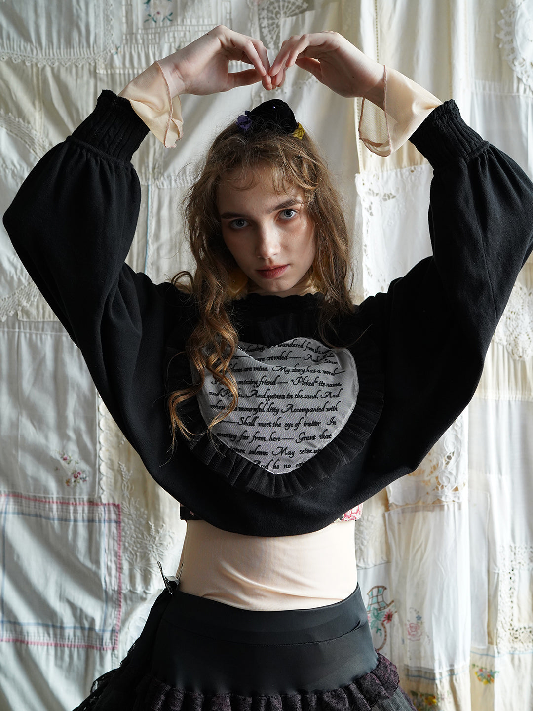 Unlogical Poem Poetry-embroidered Cape Sleeve Knit Cardigan