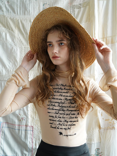 Unlogical Poem Poetry-embroidered Mesh Bottoming Shirt