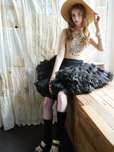 Unlogical Poem Poetry-embroidered Mesh Bottoming Shirt