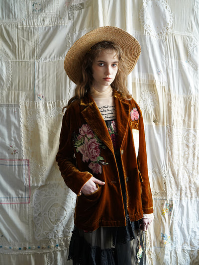 Unlogical Poem Rose Patchwork Velvet Blazer