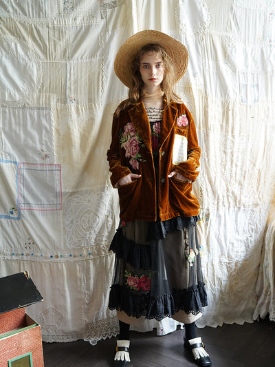 Unlogical Poem Rose Patchwork Velvet Blazer