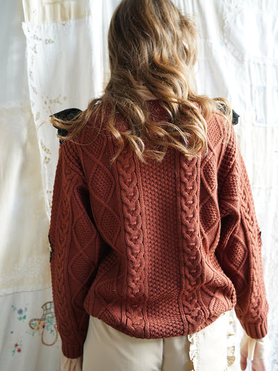 Unlogical Poem Rose Lace Cable-Knitted Sweater