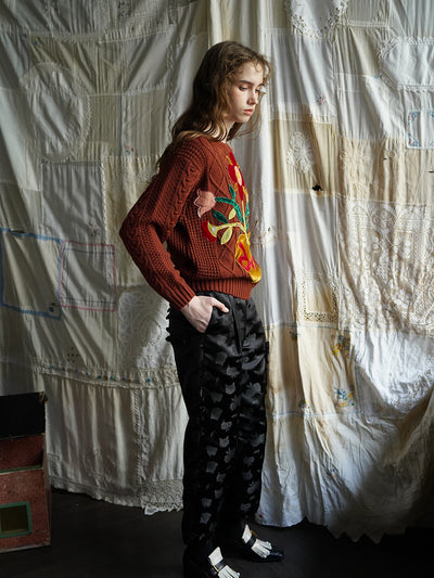 Unlogical Poem Patchwork Cable-Knitted Sweater