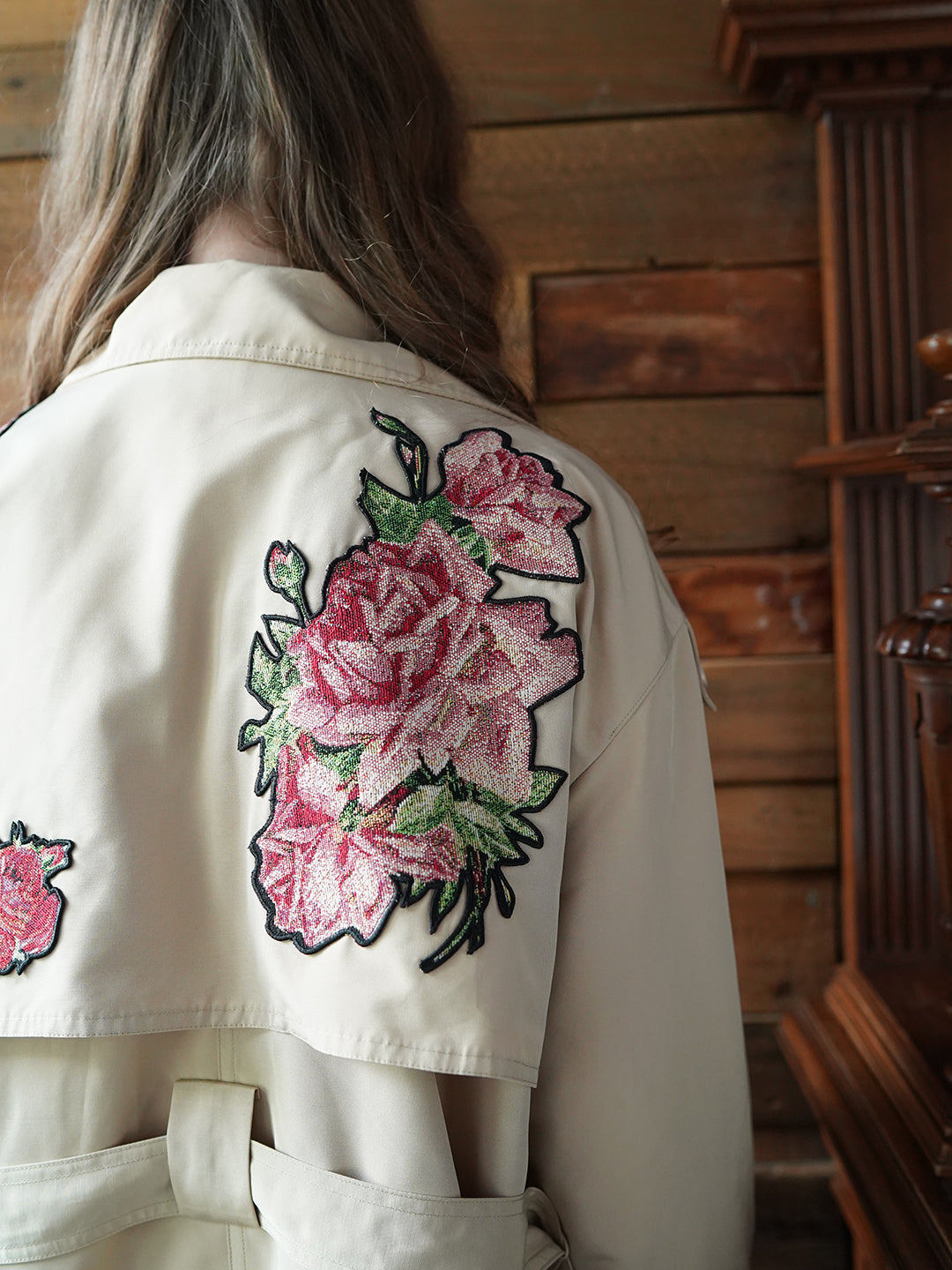 Unlogical Poem Retro Style Rose Collage Trench Coat