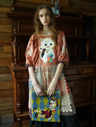 Unlogical Poem Pinocchio Sequin Embroidered Wool Handbag