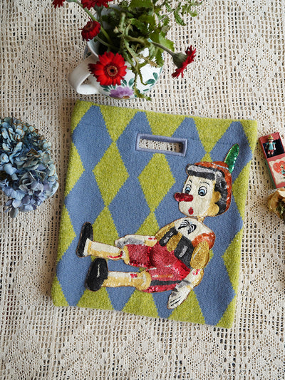 Unlogical Poem Pinocchio Sequin Embroidered Wool Handbag
