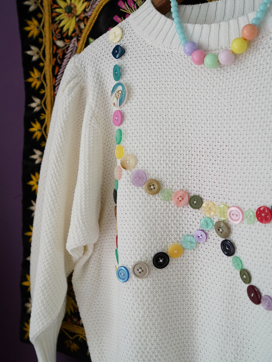 Unlogical Poem Buttons Knit Sweater
