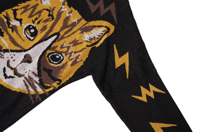 Unlogical Poem Cat Pattern Wool Black Sweater