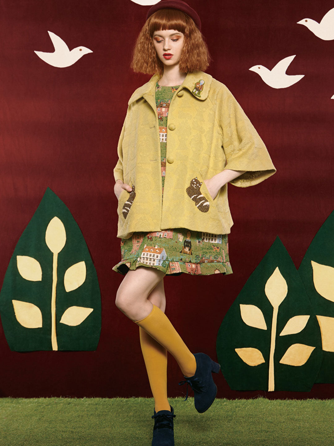 Unlogical Poem The Writer's Lover and the Cat Wool Jacquard Raglan Jacket