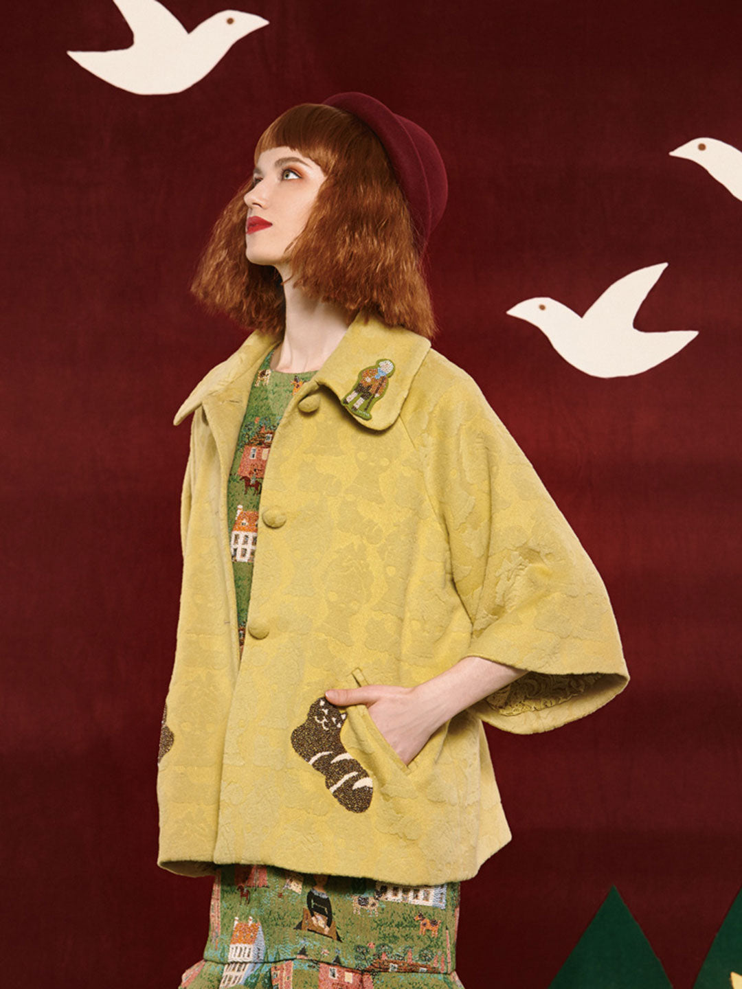 Unlogical Poem The Writer's Lover and the Cat Wool Jacquard Raglan Jacket