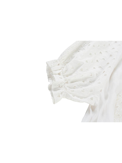 Unlogical Poem Embroidered Hand-Beaded  Puff Sleeve Cotton Dress