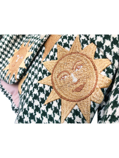 Unlogical Poem One-of-a-kind Star and Moon Embroidered Green Houndstooth Blazer
