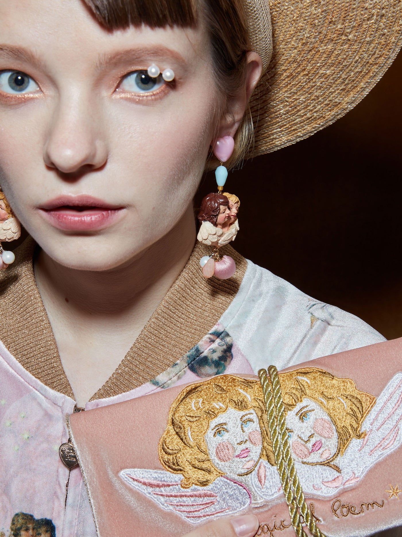 Double Headed Angel Stud Earrings / Ear Clip