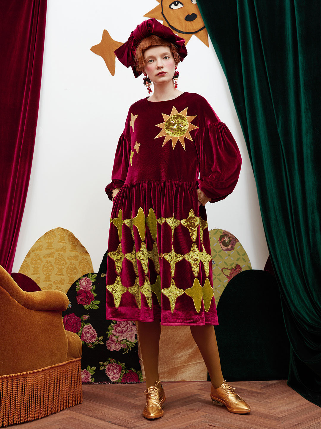 Unlogical Poem Star and Moon Red Velvet Dress