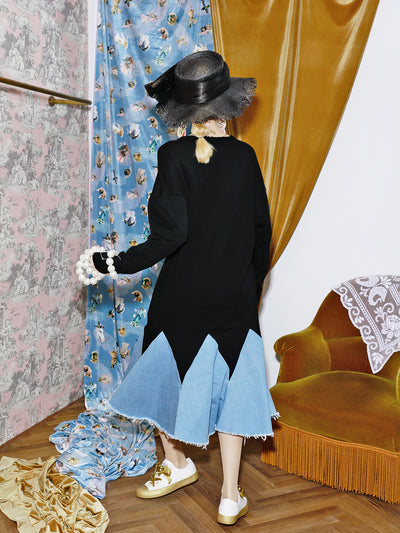 Unlogical Poem Angel Sequin Embroidered Sweatshirt and Denim Dress