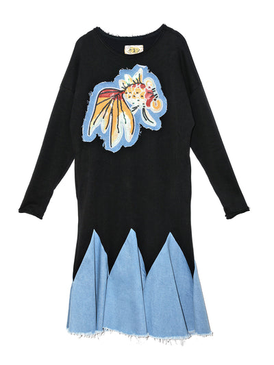 Unlogical Poem Angel Sequin Embroidered Sweatshirt and Denim Dress