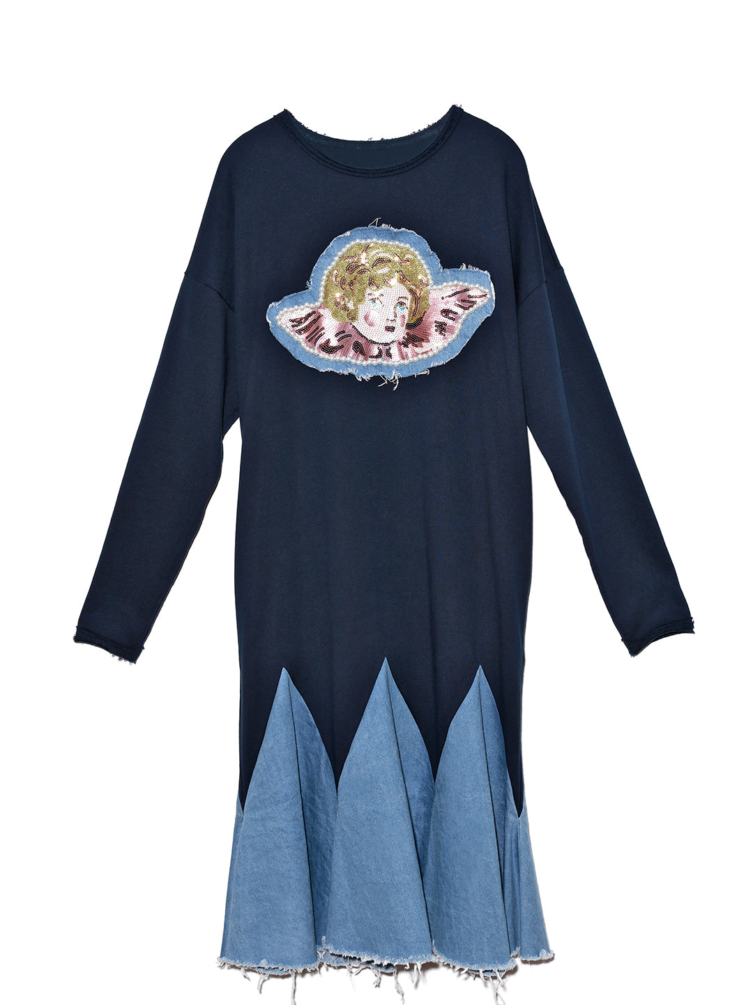 Unlogical Poem Angel Sequin Embroidered Sweatshirt and Denim Dress