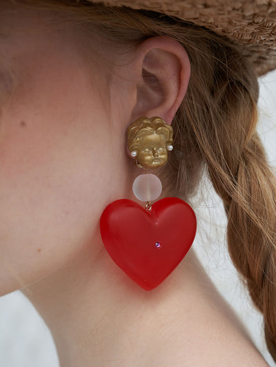 Unlogical Poem Vintage Red Peach Heart Acrylic Doll Ear Clip