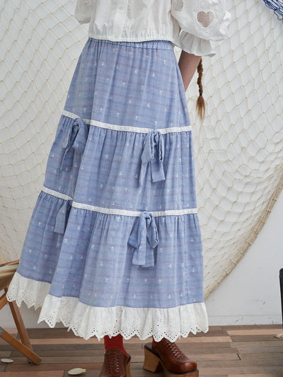 Unlogical Poem Bow Tie Patchwork Lace Skirt